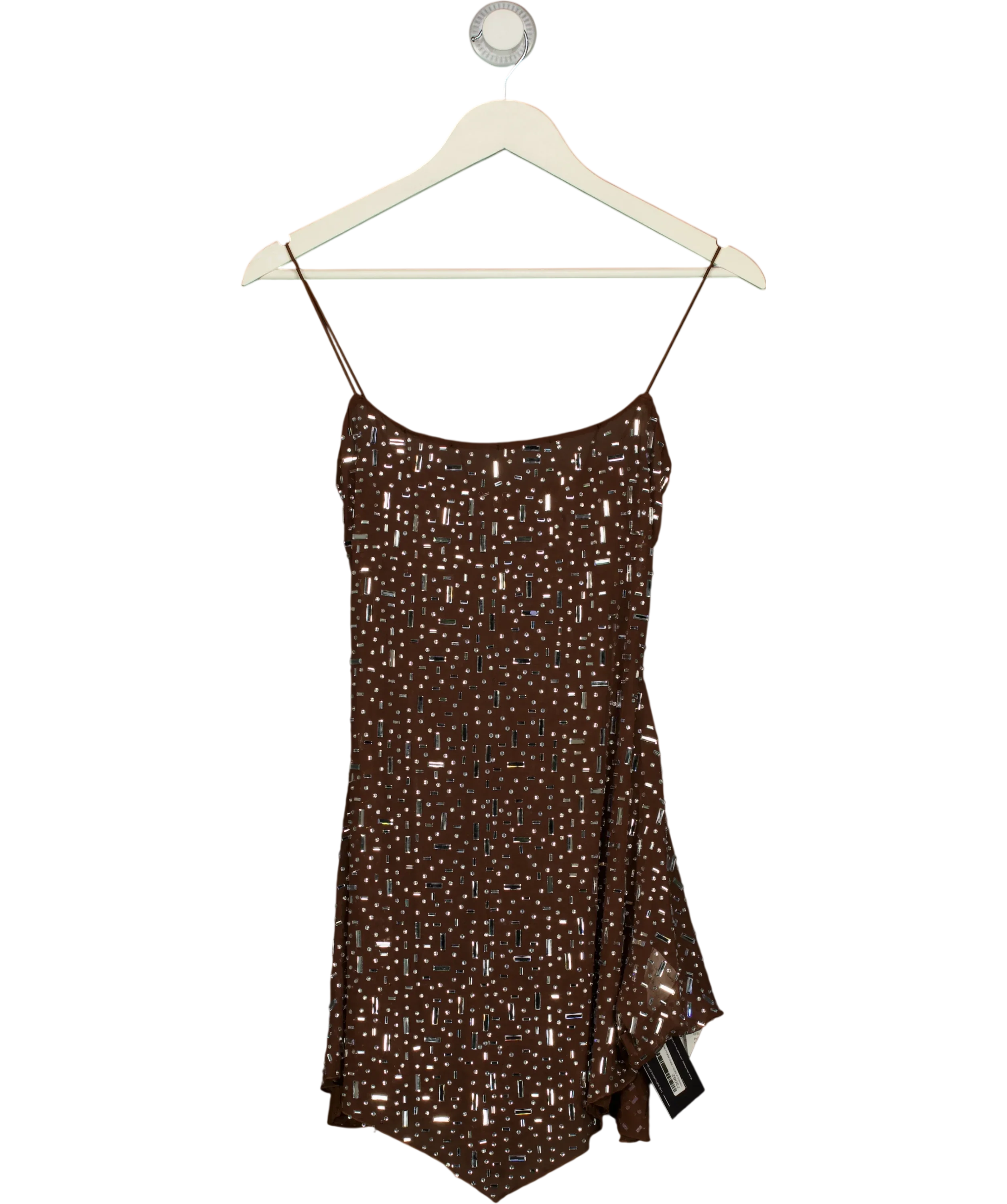 Unbranded Brown Sheer Embellished Scoop Neck Mini Dress, size UK 8 — front