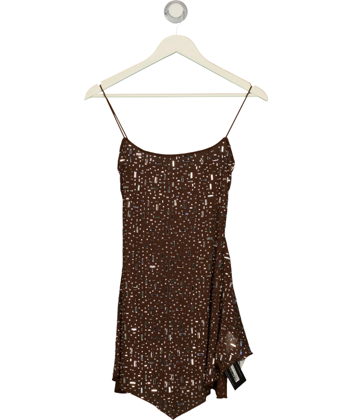 Unbranded Brown Sheer Embellished Scoop Neck Mini Dress, size UK 8 — front