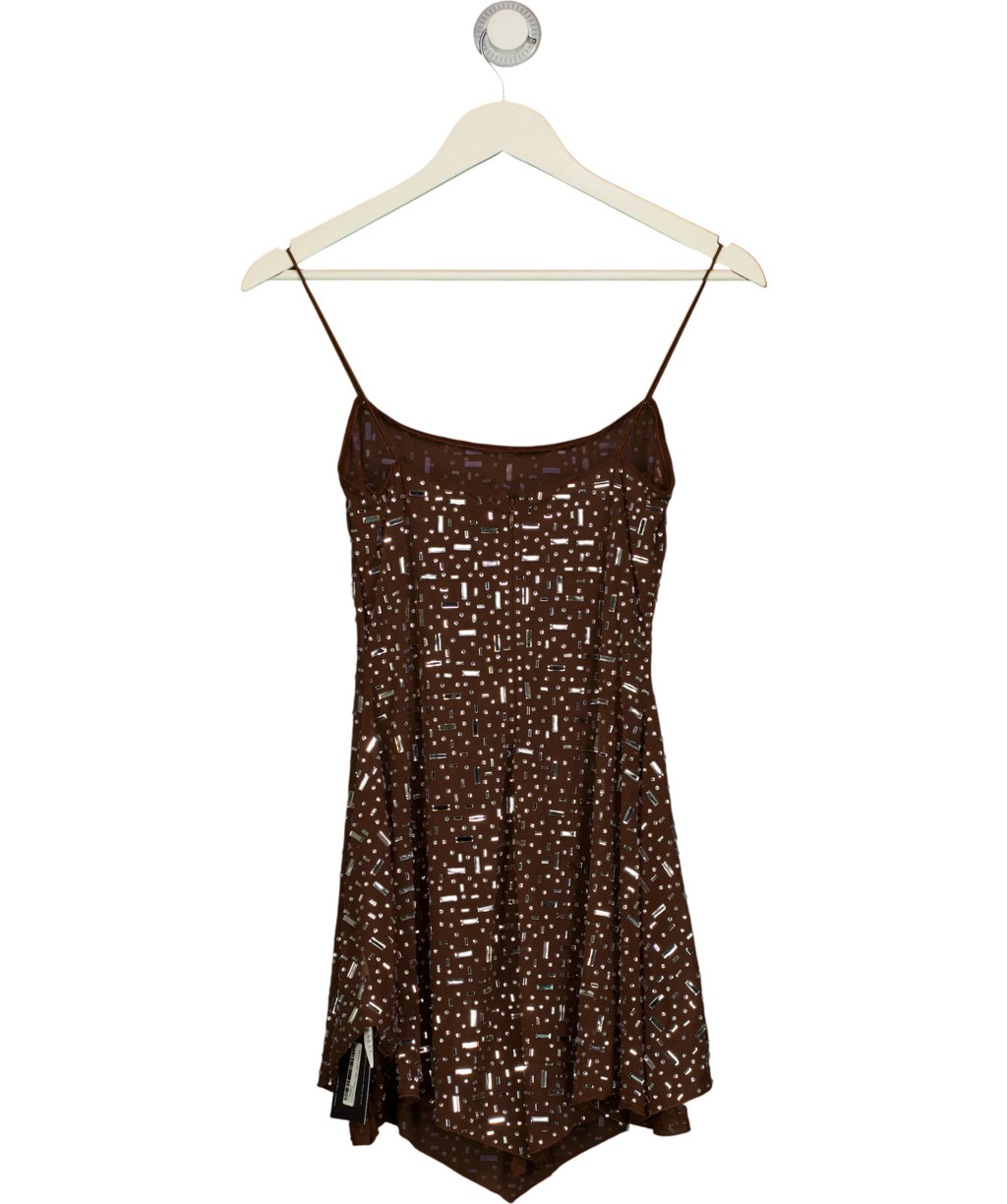 Unbranded Brown Sheer Embellished Scoop Neck Mini Dress, size UK 8 — back
