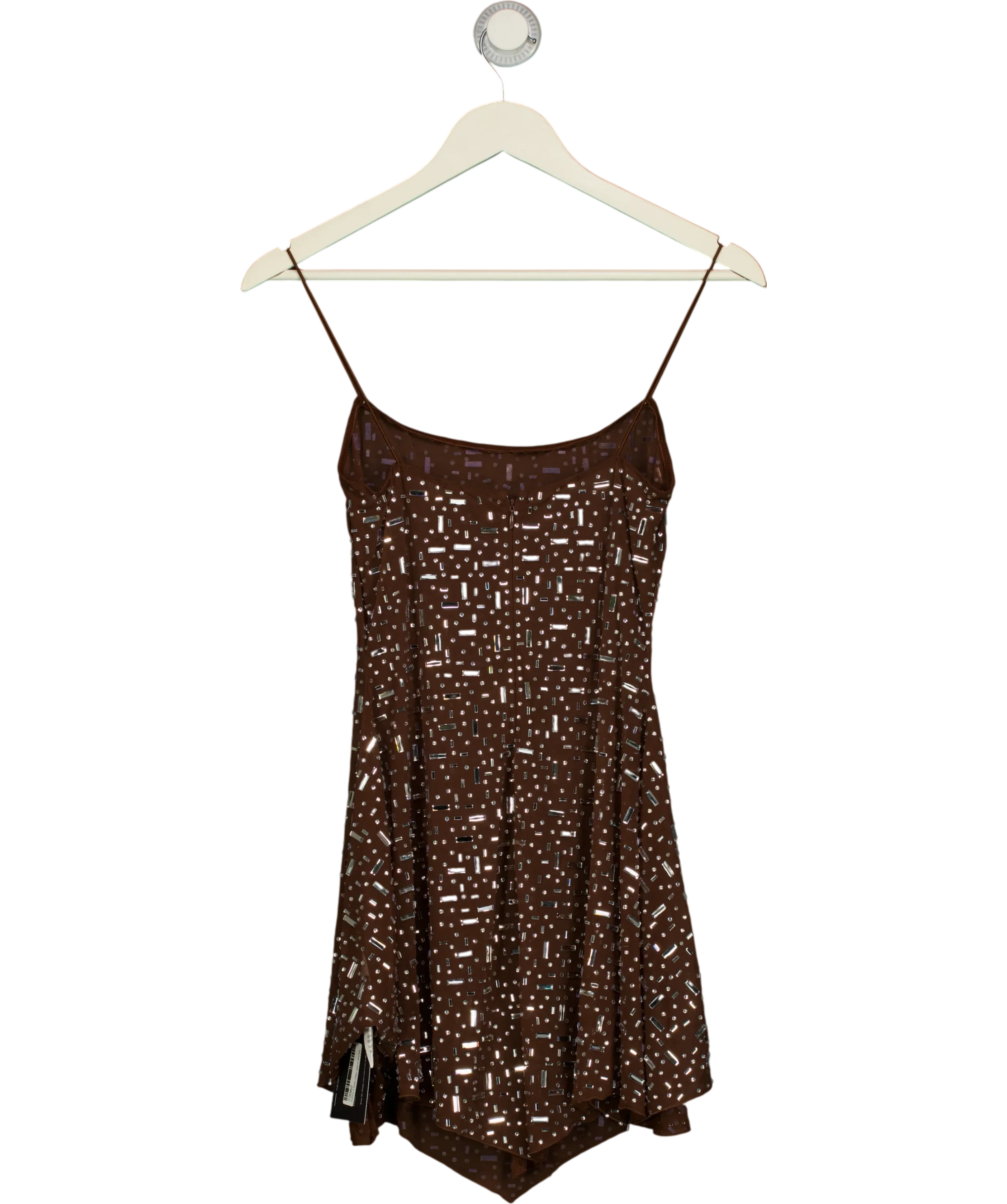 Unbranded Brown Sheer Embellished Scoop Neck Mini Dress, size UK 8 — back