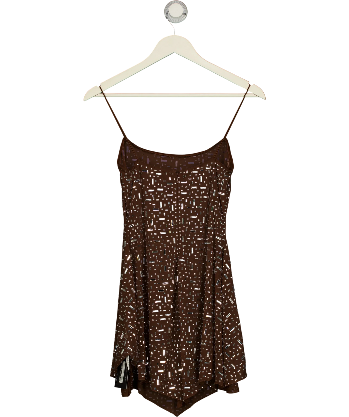 Unbranded Brown Sheer Embellished Scoop Neck Mini Dress, size UK 8 — back