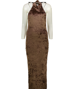 Outcast Brown Miane 2-Piece VELVET Maxi Dress Chocolate, size UK S — front