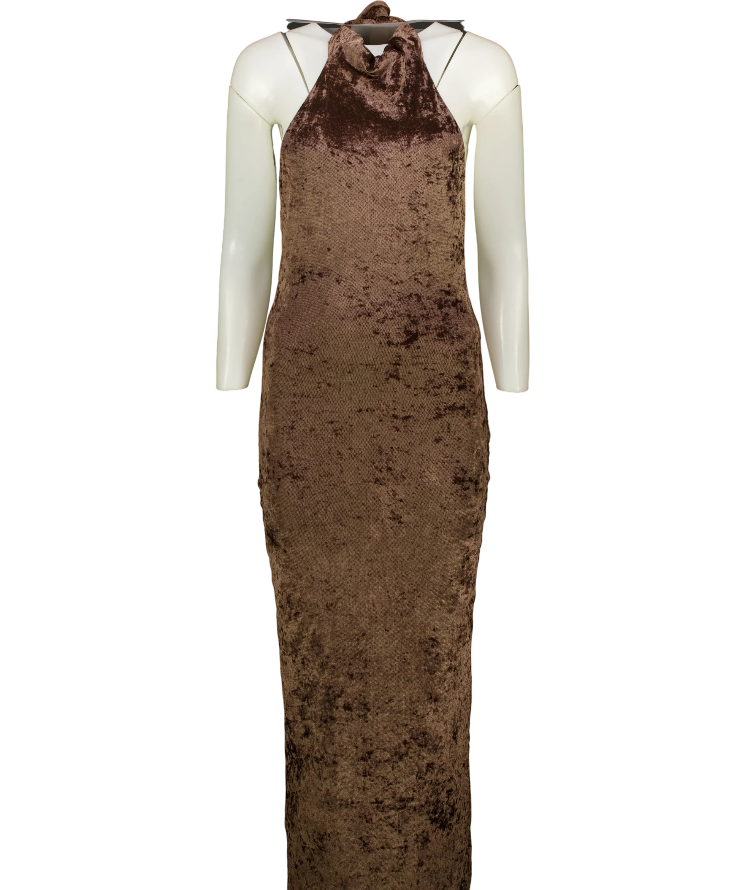 Outcast Brown Miane 2-Piece VELVET Maxi Dress Chocolate, size UK S — front