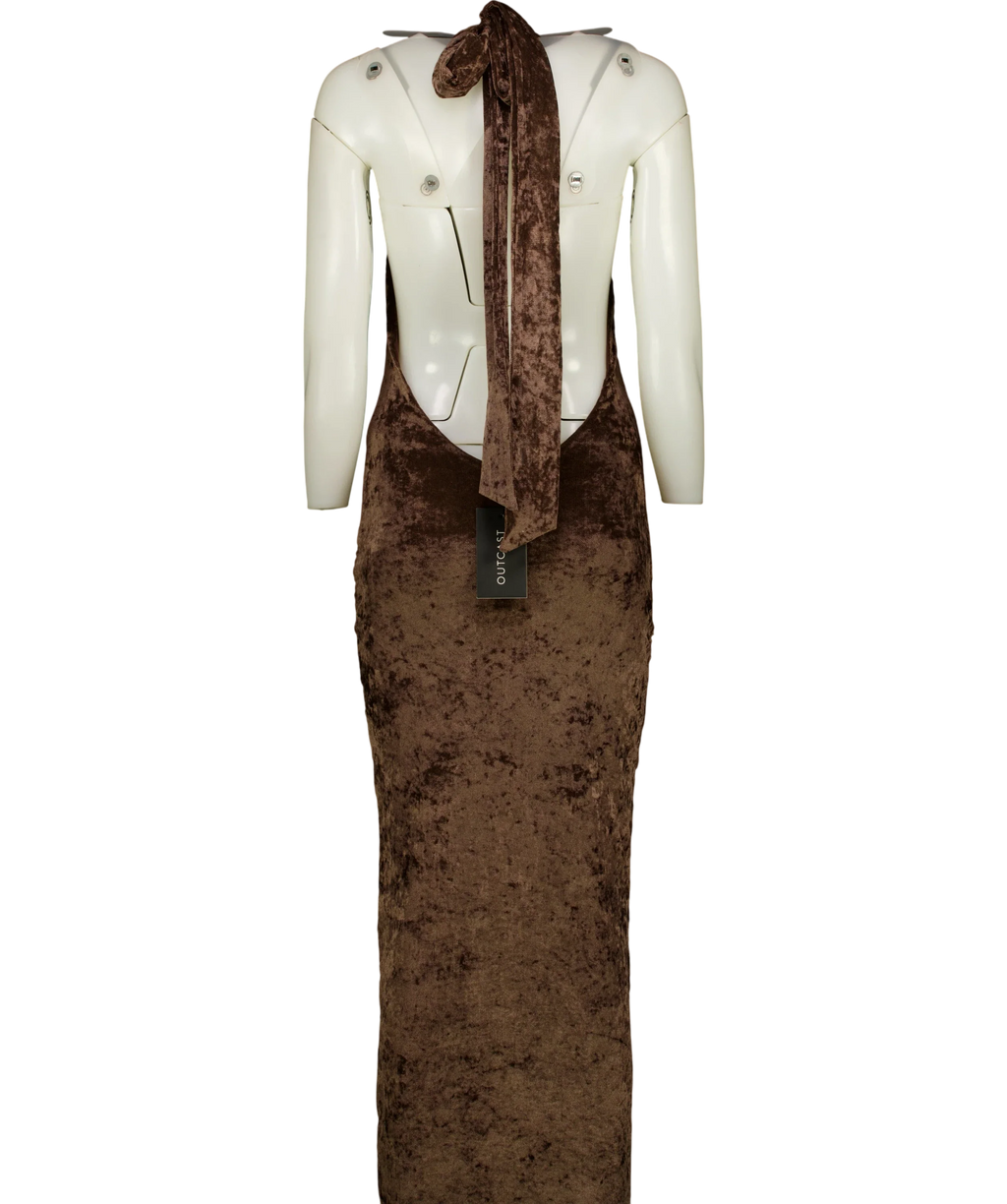 Outcast Brown Miane 2-Piece VELVET Maxi Dress Chocolate, size UK S — back
