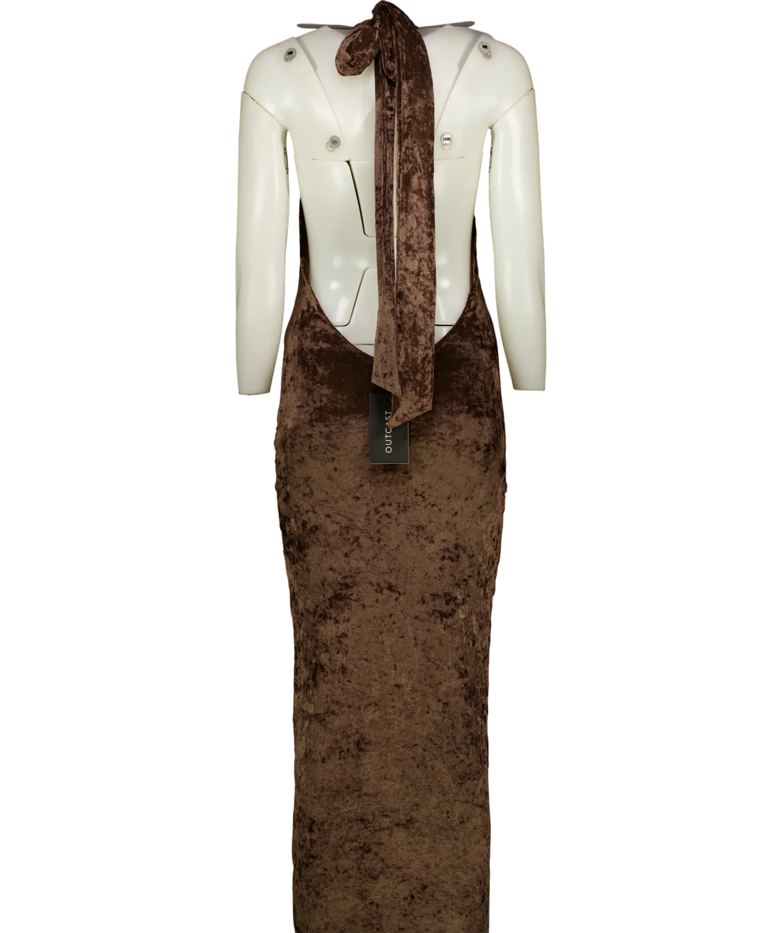 Outcast Brown Miane 2-Piece VELVET Maxi Dress Chocolate, size UK S — back