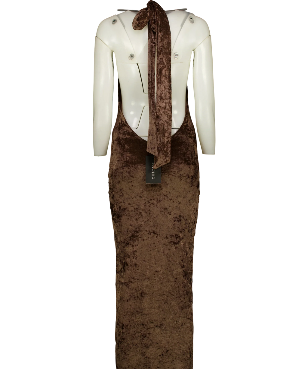 Outcast Brown Miane 2-Piece VELVET Maxi Dress Chocolate, size UK S — back