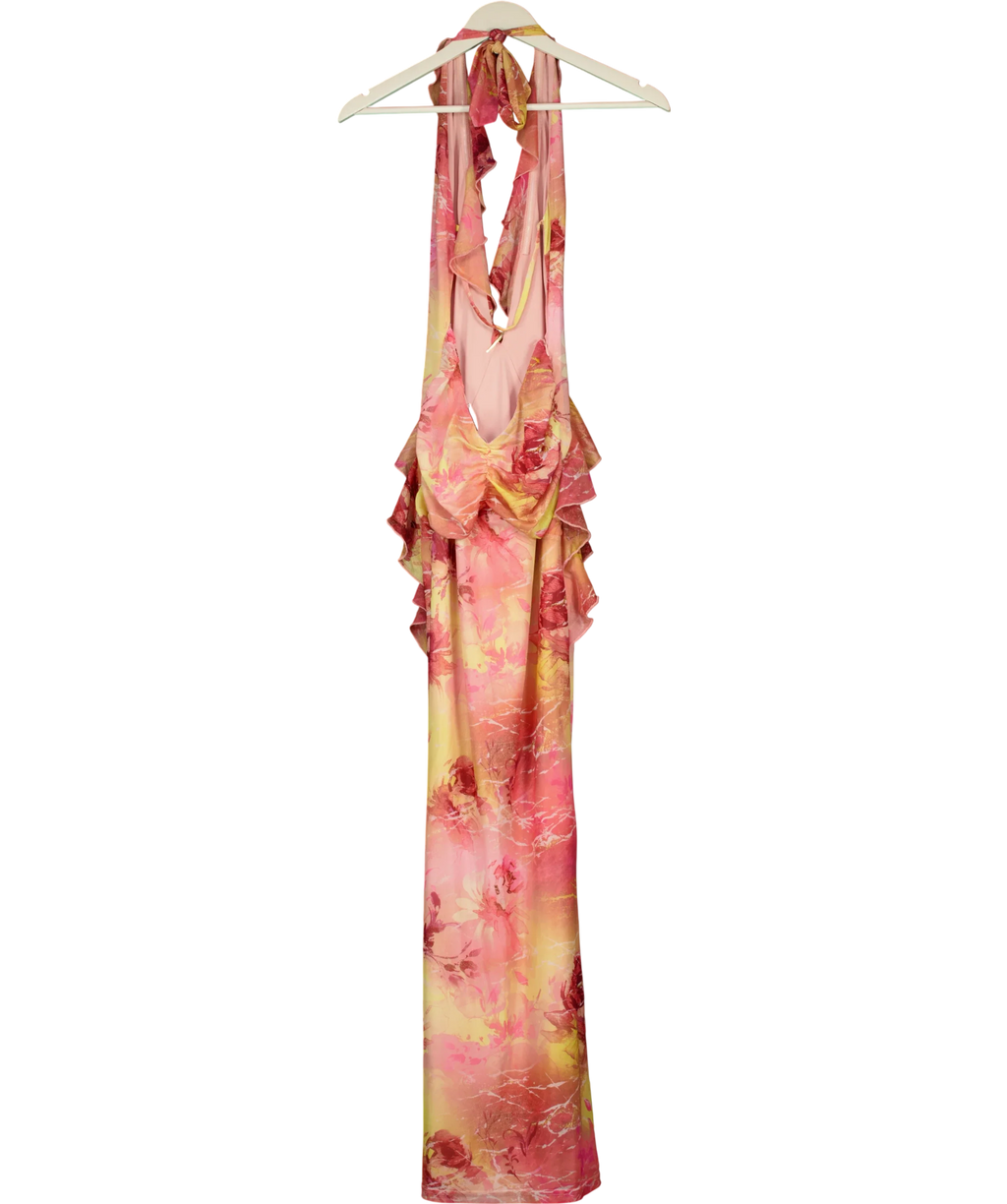Outcast Pink Yuille Maxi Dress Karmyn Pink Floral, size UK S — back