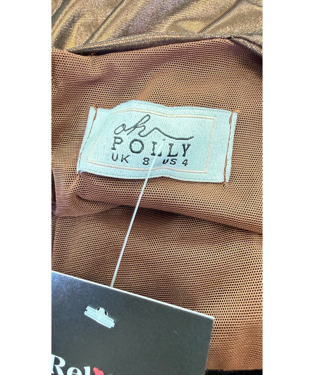 Oh Polly Brown Dalia Hooded Metallic Jersey Gown Copper BROWN, size UK 8 — detail