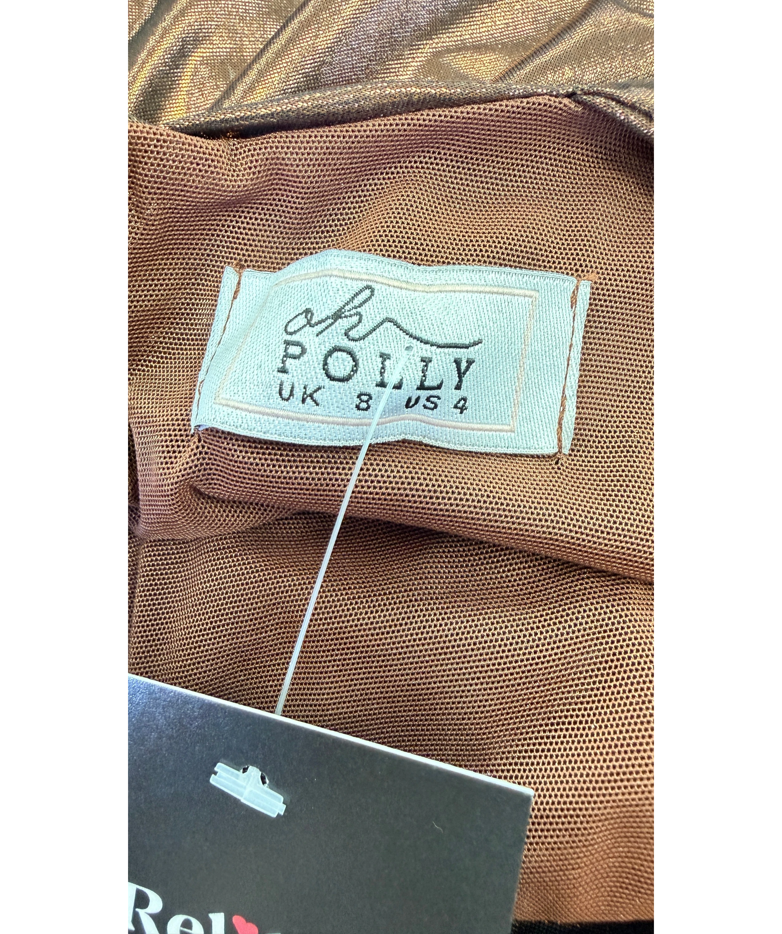Oh Polly Brown Dalia Hooded Metallic Jersey Gown Copper BROWN, size UK 8 — detail
