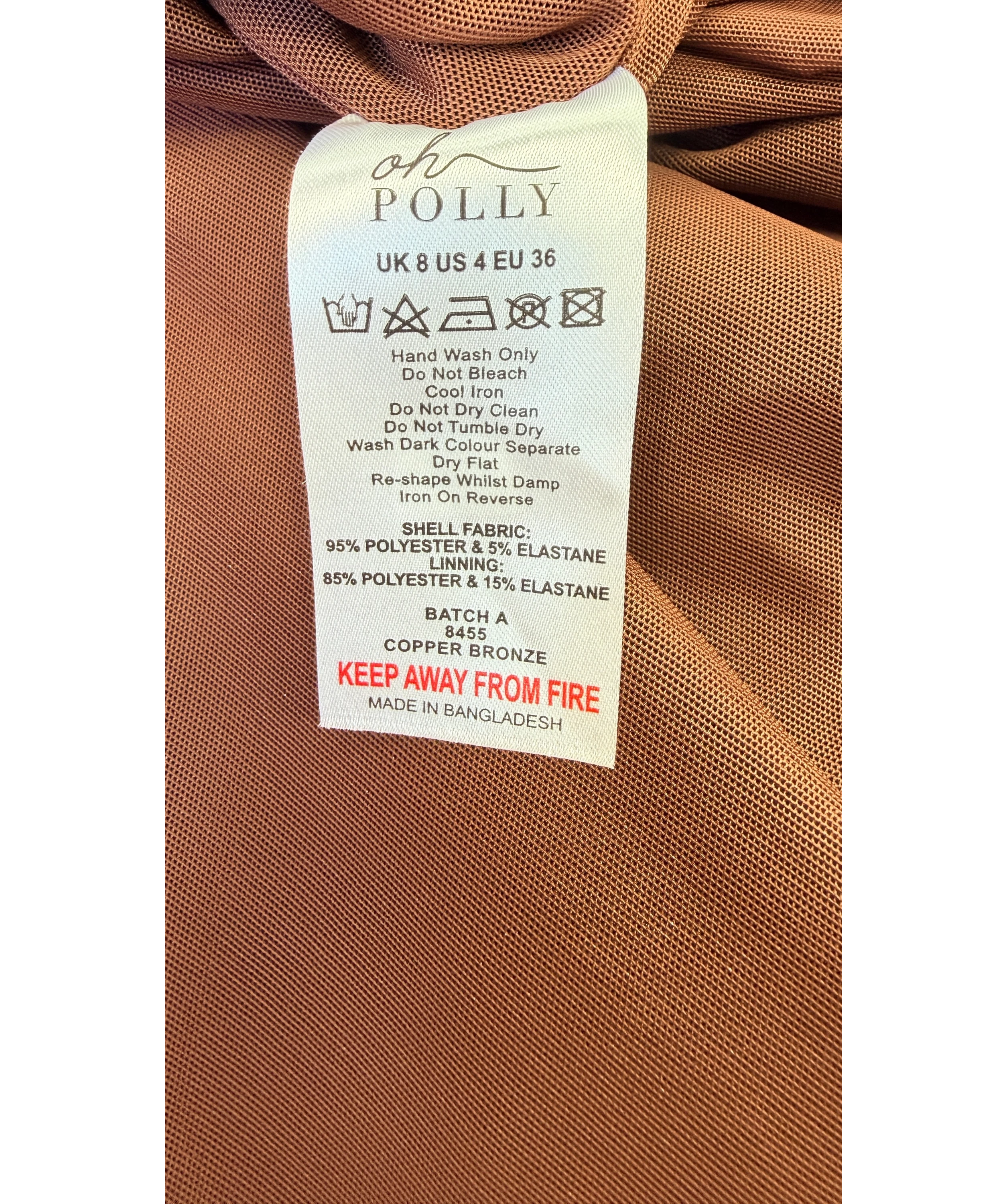 Oh Polly Brown Dalia Hooded Metallic Jersey Gown Copper BROWN, size UK 8 — label