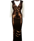 Oh Polly Brown Dalia Hooded Metallic Jersey Gown Copper BROWN, size UK 8 — front