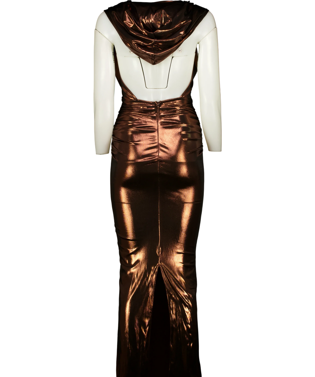 Oh Polly Brown Dalia Hooded Metallic Jersey Gown Copper BROWN, size UK 8 — back