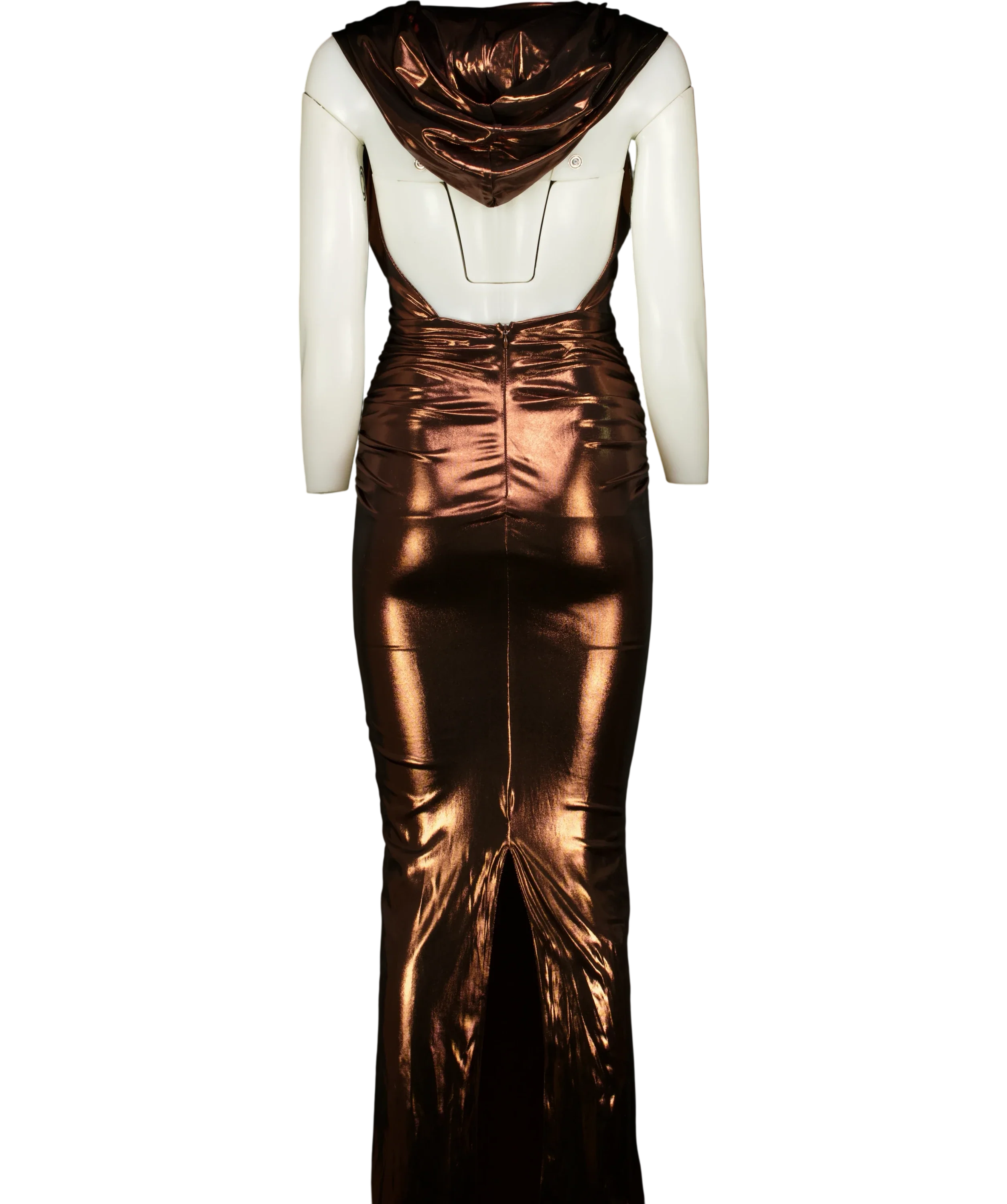 Oh Polly Brown Dalia Hooded Metallic Jersey Gown Copper BROWN, size UK 8 — back