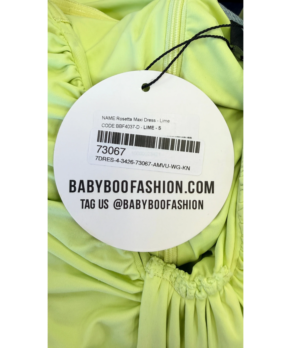 Babyboo Green Rosetta Maxi Dress Lime GREEN, size UK S — label
