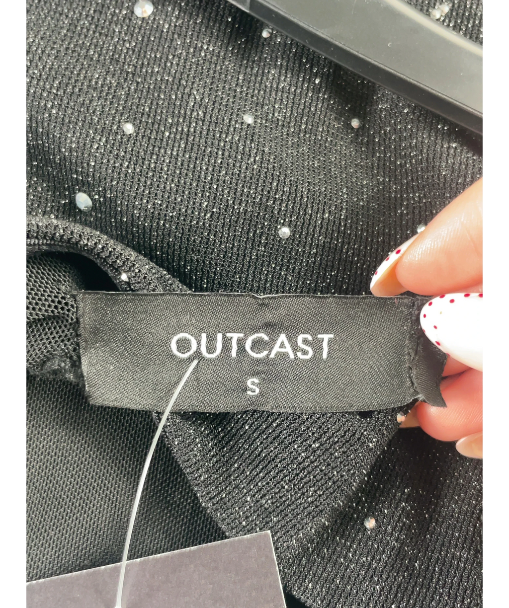 Outcast Black Two-Tone Rhinestone and Satin Maxi Dress, size UK S — detail