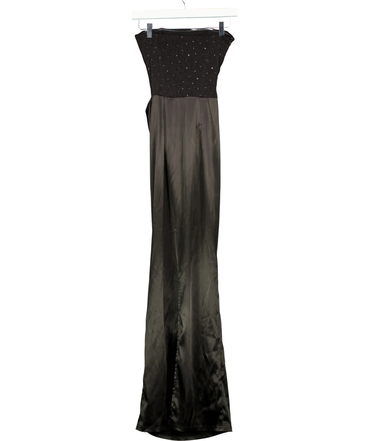 Outcast Black Two-Tone Rhinestone and Satin Maxi Dress, size UK S — back