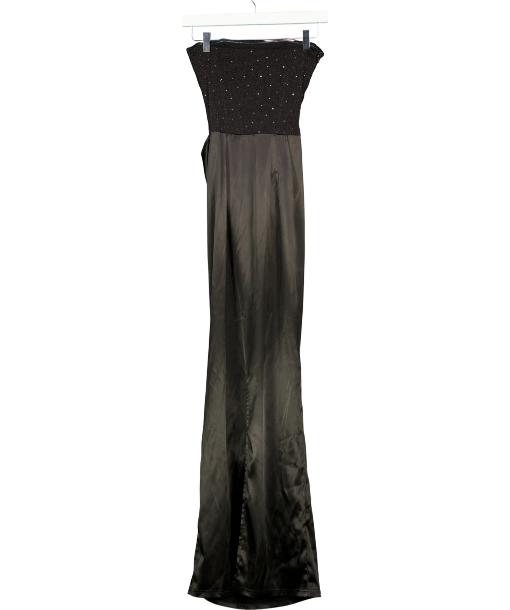 Outcast Black Two-Tone Rhinestone and Satin Maxi Dress, size UK S — back