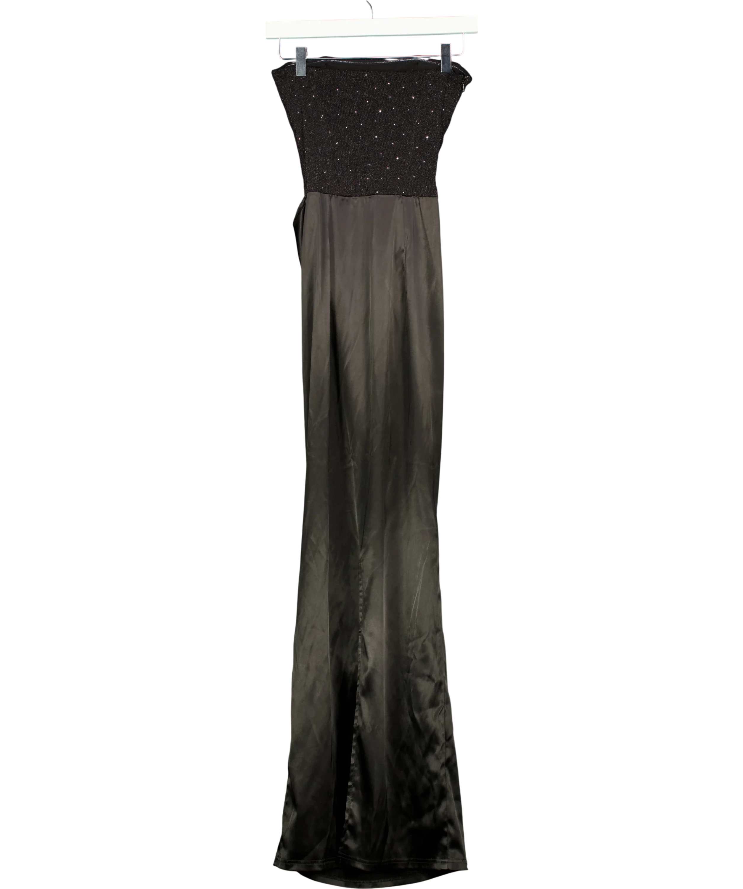 Outcast Black Two-Tone Rhinestone and Satin Maxi Dress, size UK S — back