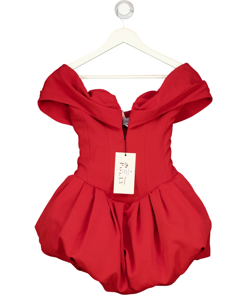 Oh Polly Red Jessamy Off-Shoulder Bubble Hem Corset Mini Dress True Red, size UK 6 — front