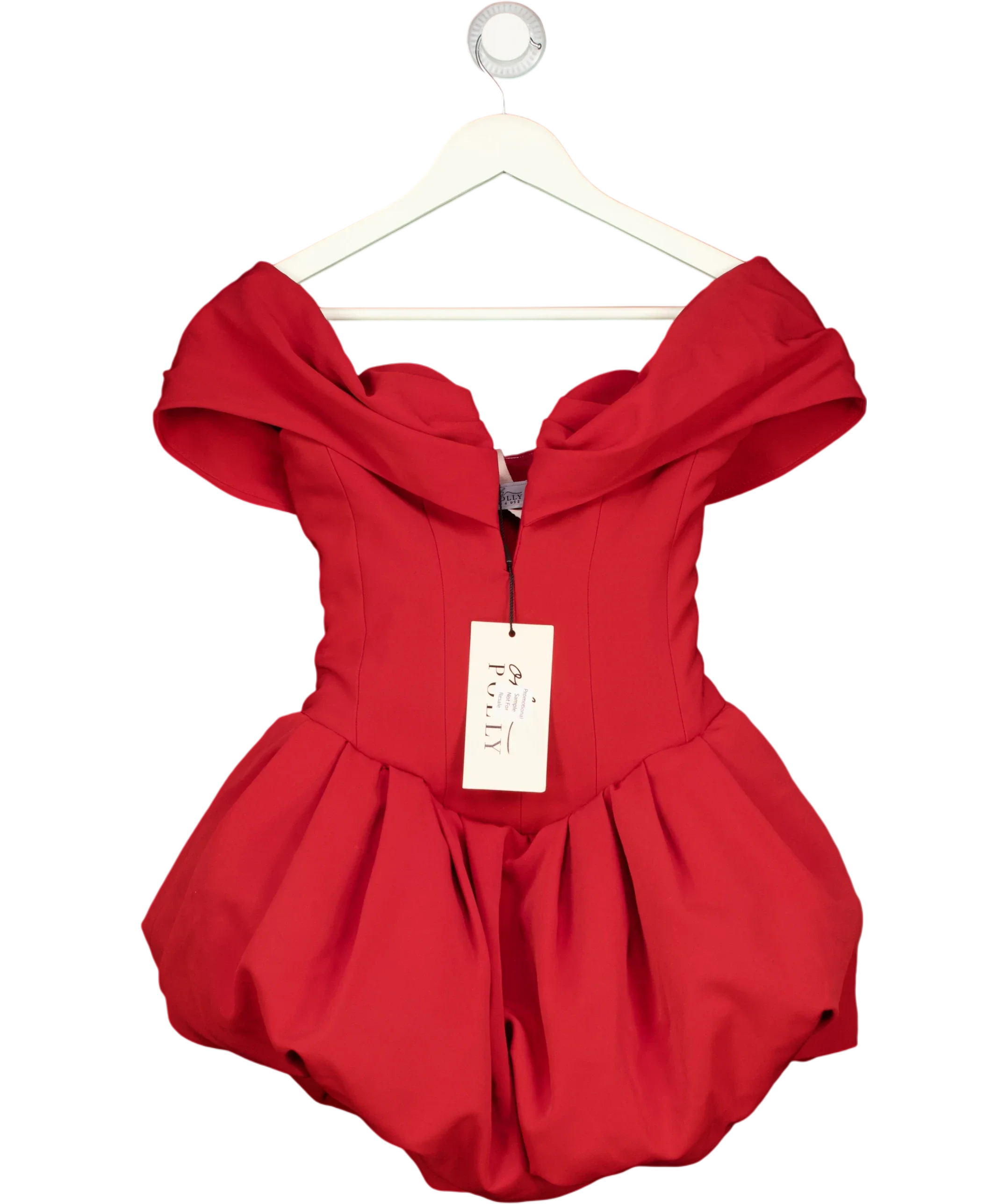 Oh Polly Red Jessamy Off-Shoulder Bubble Hem Corset Mini Dress True Red, size UK 6 — front
