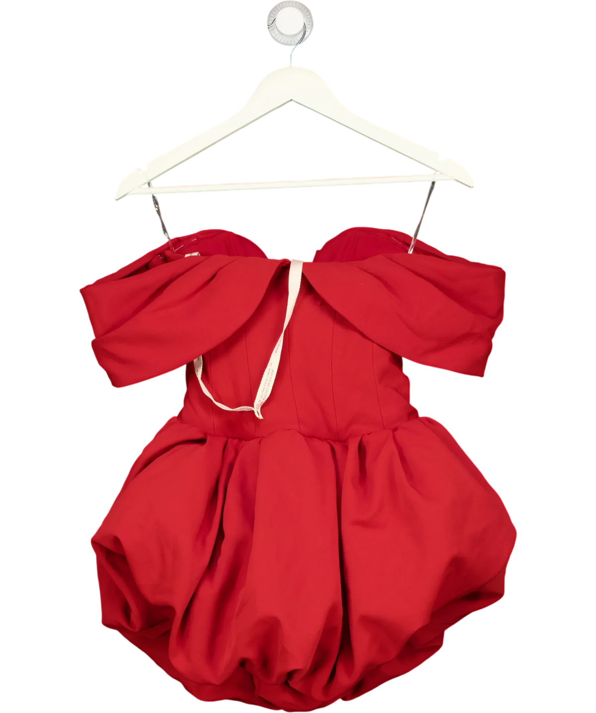 Oh Polly Red Jessamy Off-Shoulder Bubble Hem Corset Mini Dress True Red, size UK 6 — back