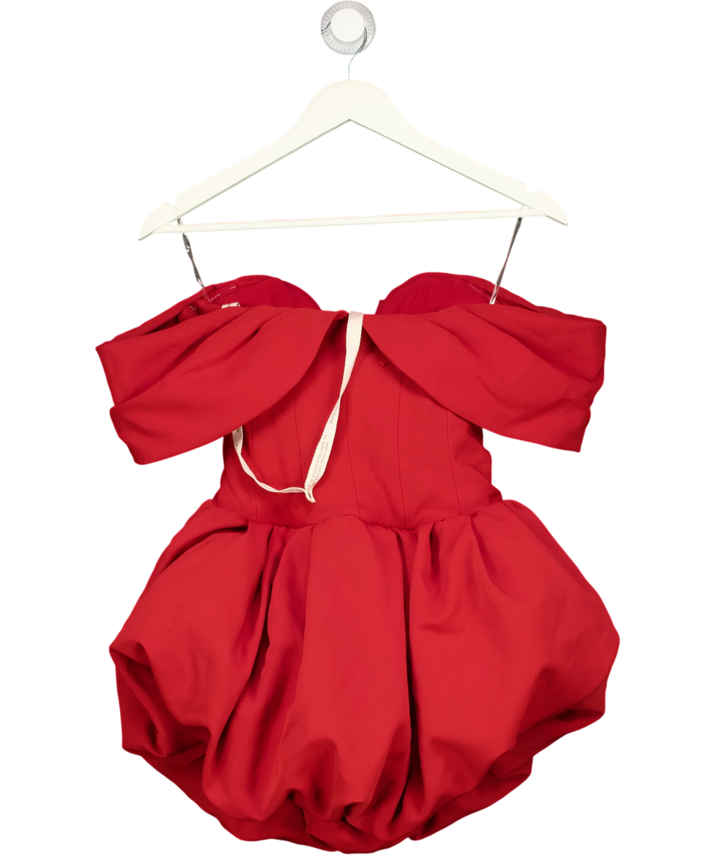 Oh Polly Red Jessamy Off-Shoulder Bubble Hem Corset Mini Dress True Red, size UK 6 — back
