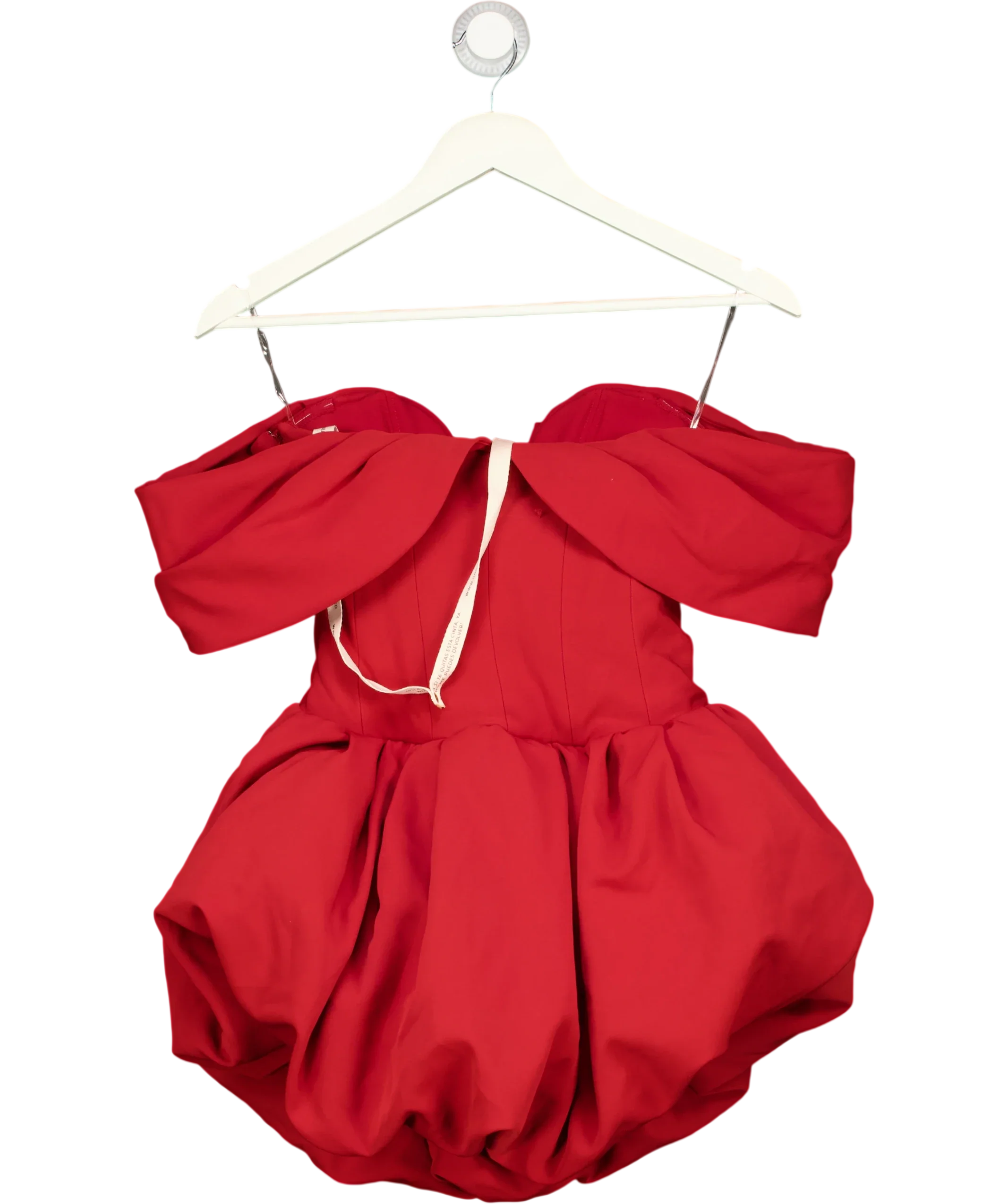 Oh Polly Red Jessamy Off-Shoulder Bubble Hem Corset Mini Dress True Red, size UK 6 — back