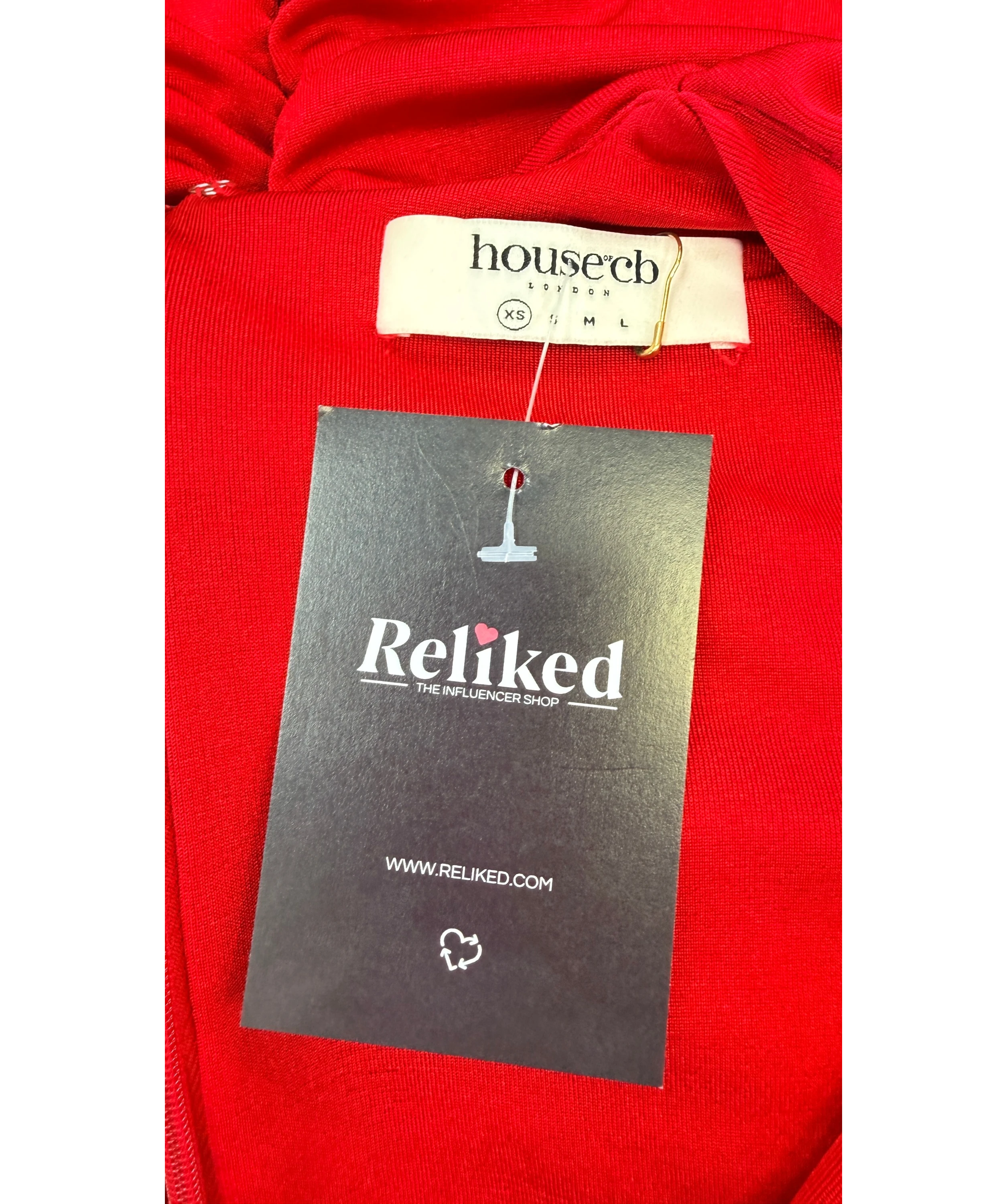 House of CB Red Aliza Cherry RED Gathered Mini Dress, size UK XS — detail