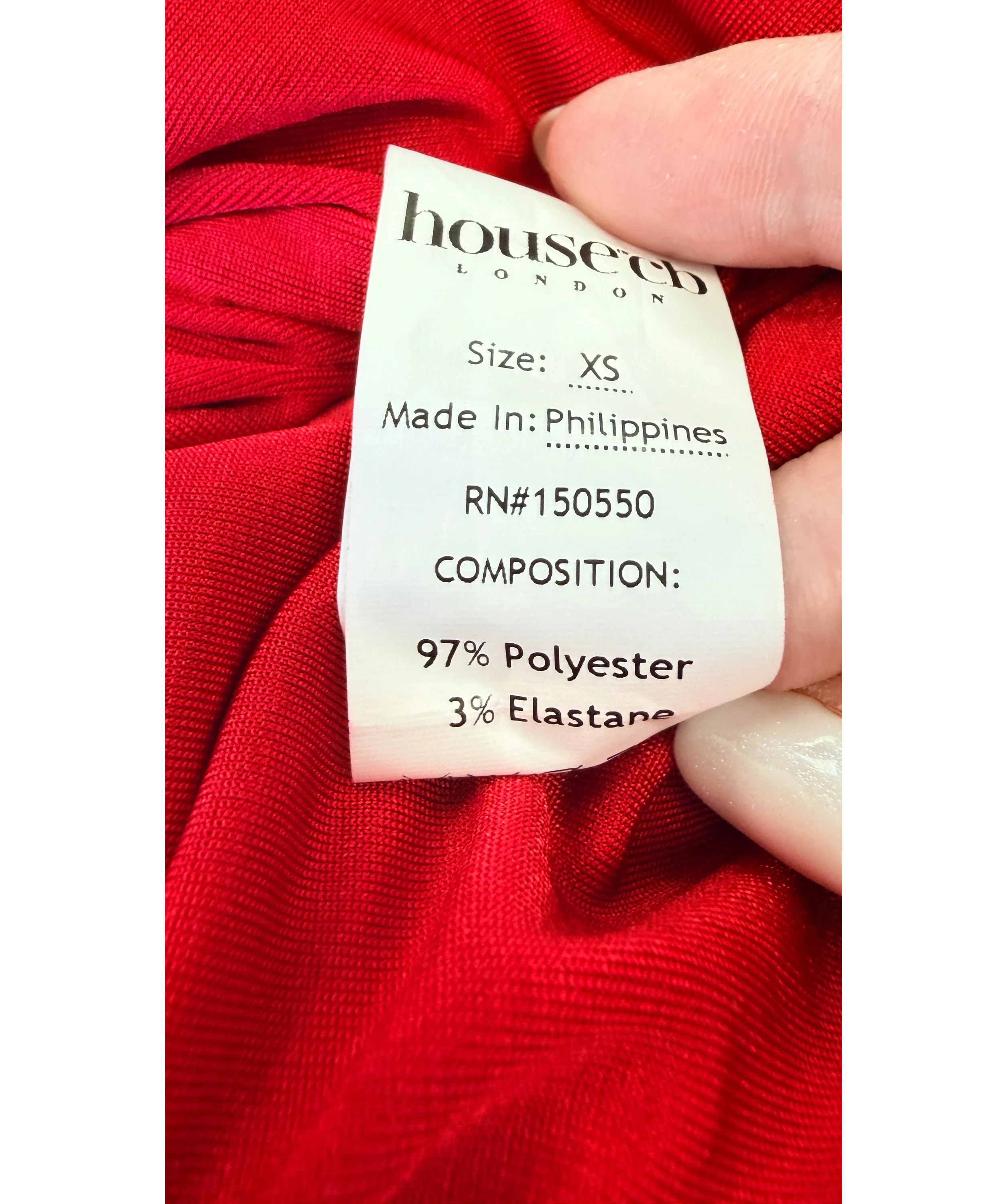 House of CB Red Aliza Cherry RED Gathered Mini Dress, size UK XS — label