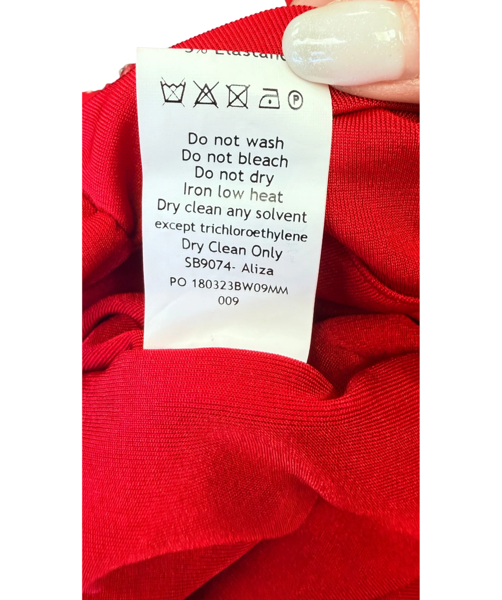 House of CB Red Aliza Cherry RED Gathered Mini Dress, size UK XS — care label