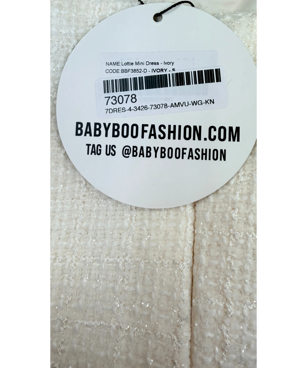 Babyboo Cream Lottie Ivory Mini Dress, size UK S — label