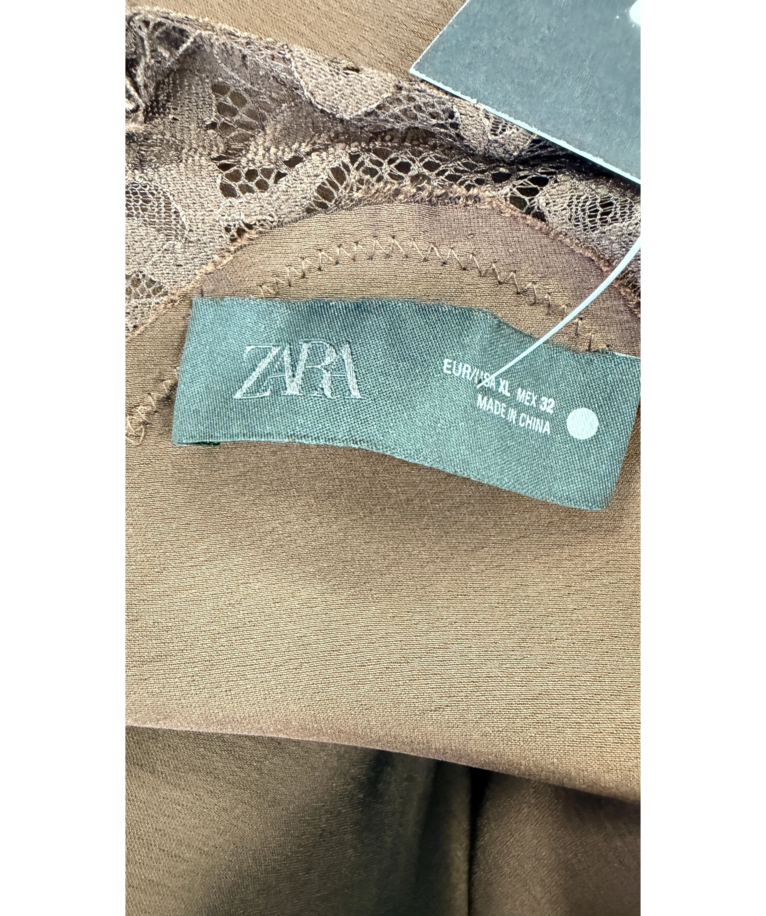 ZARA Brown Asymmetric Lace Dress ZW Collection Brown, size UK XL — detail