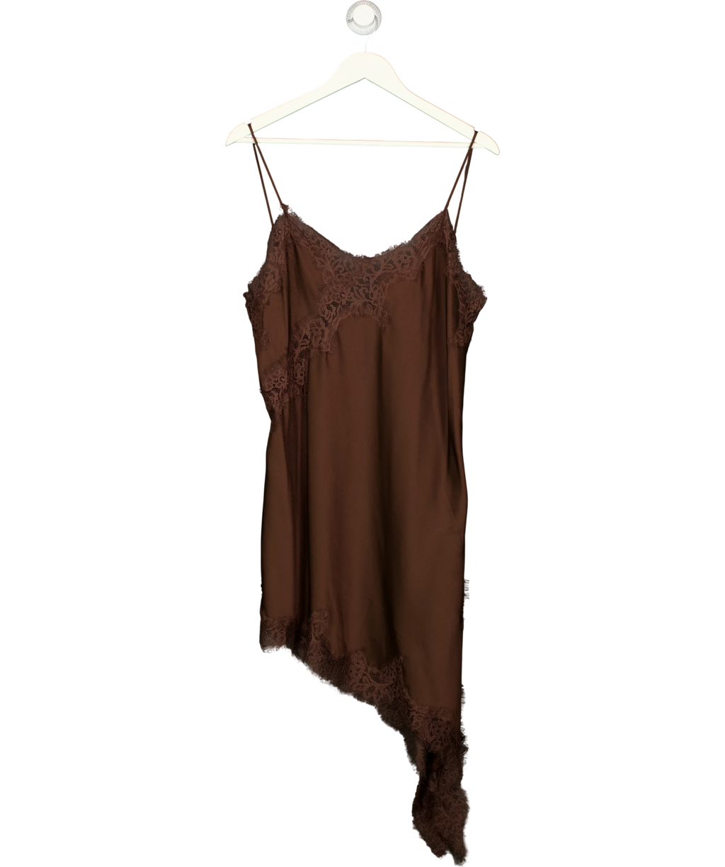 ZARA Brown Asymmetric Lace Dress ZW Collection Brown, size UK XL — front