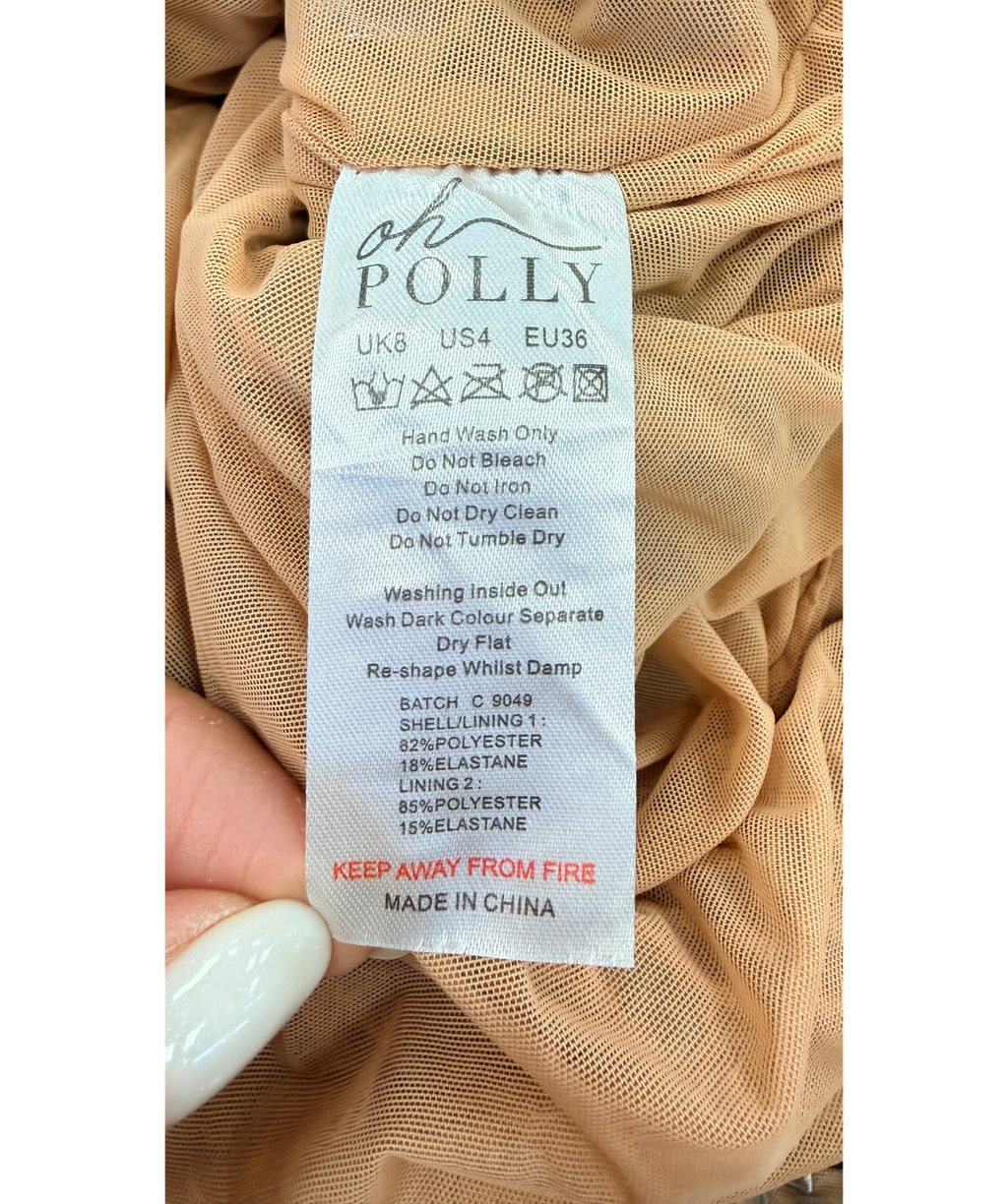 Oh Polly Beige Amaya Embellished Bandeau Maxi Dress Almond, size UK 8 — label