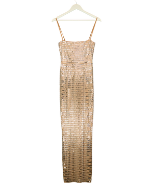 Oh Polly Beige Amaya Embellished Bandeau Maxi Dress Almond UK 8
