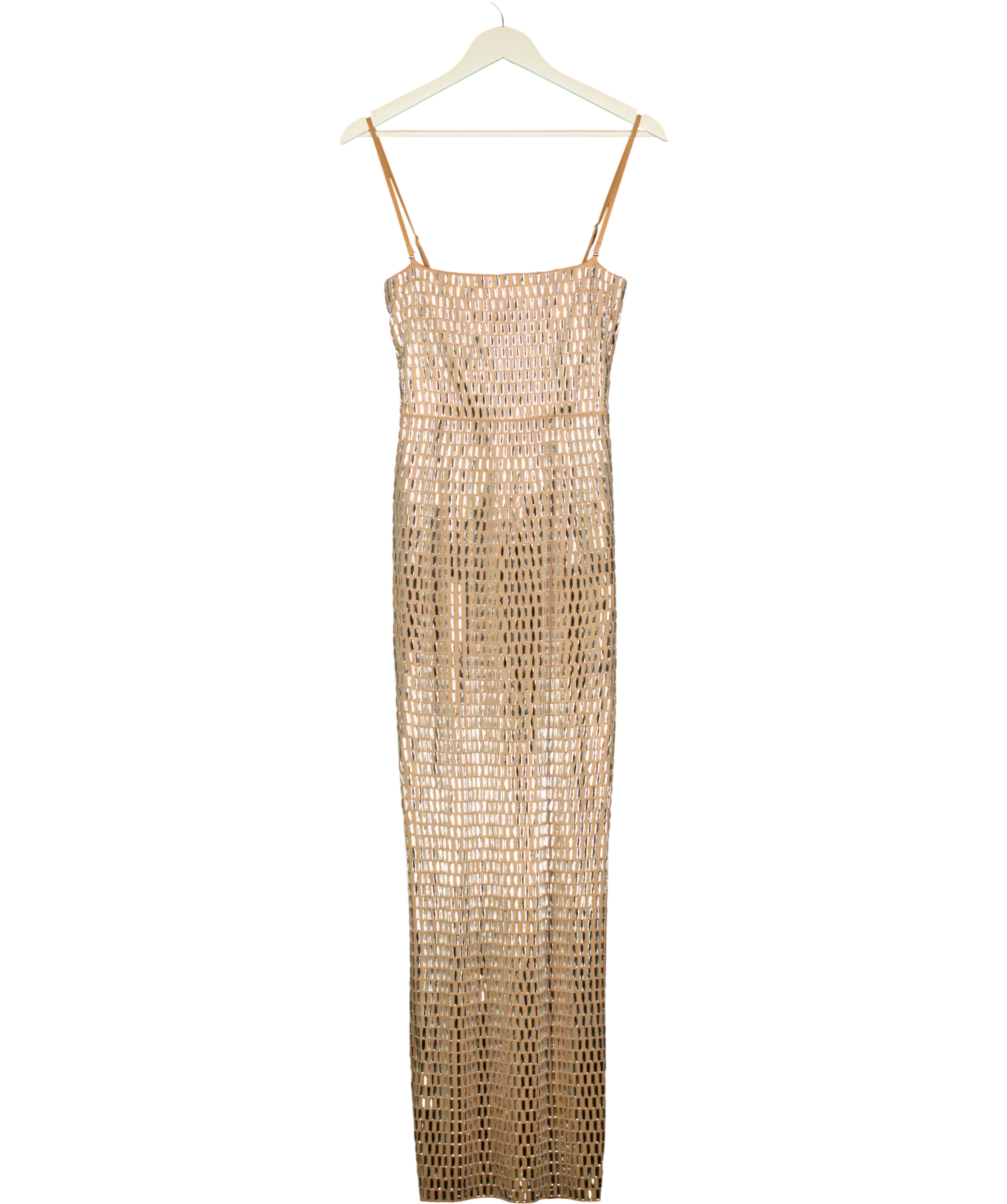 Oh Polly Beige Amaya Embellished Bandeau Maxi Dress Almond, size UK 8 — front