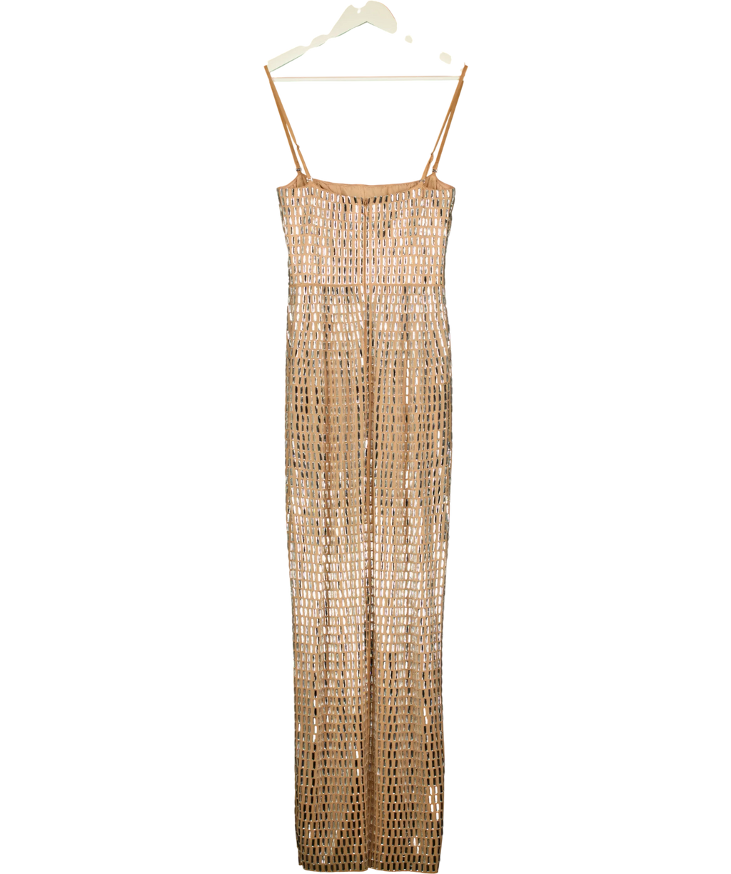 Oh Polly Beige Amaya Embellished Bandeau Maxi Dress Almond, size UK 8 — back