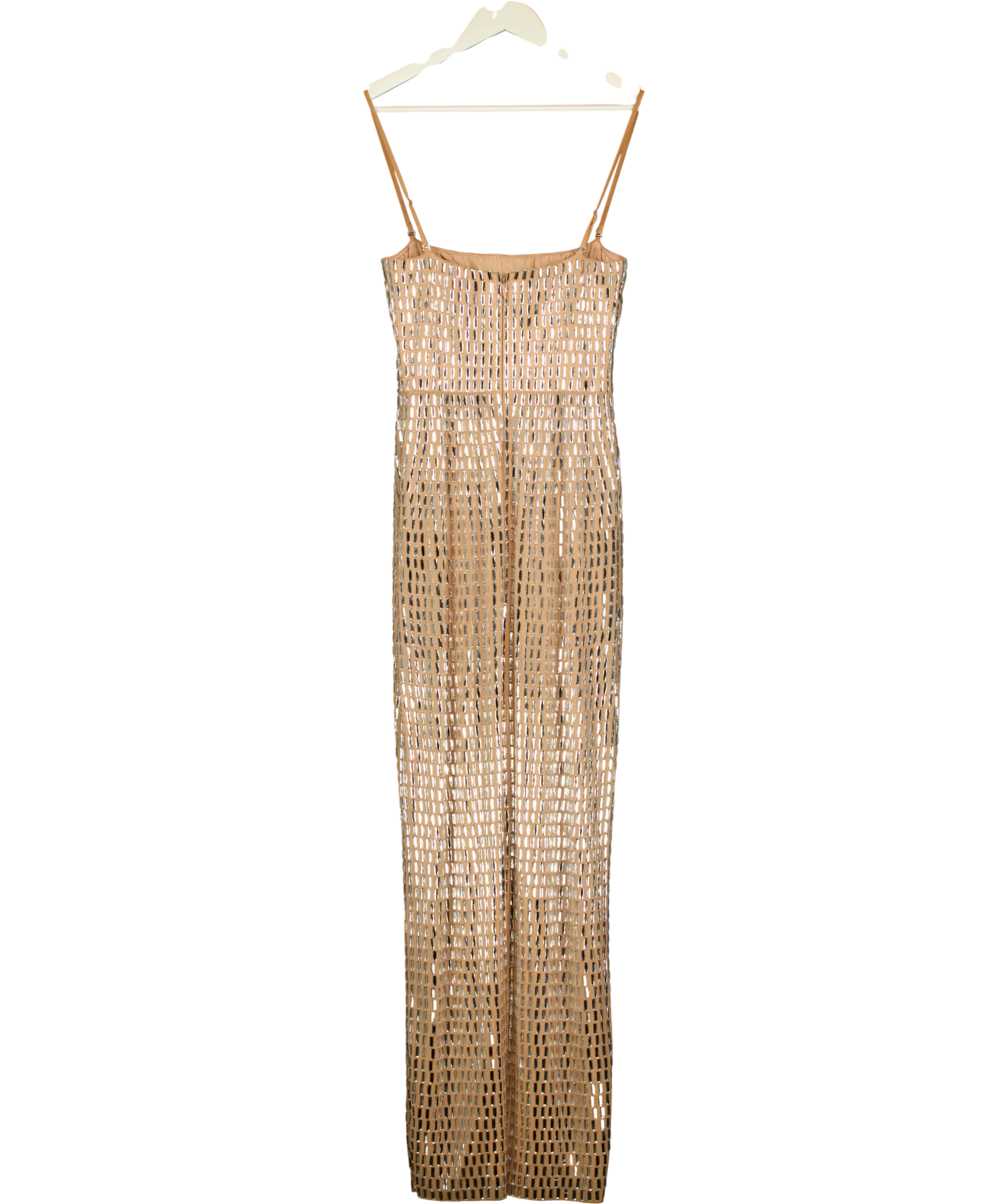 Oh Polly Beige Amaya Embellished Bandeau Maxi Dress Almond, size UK 8 — back