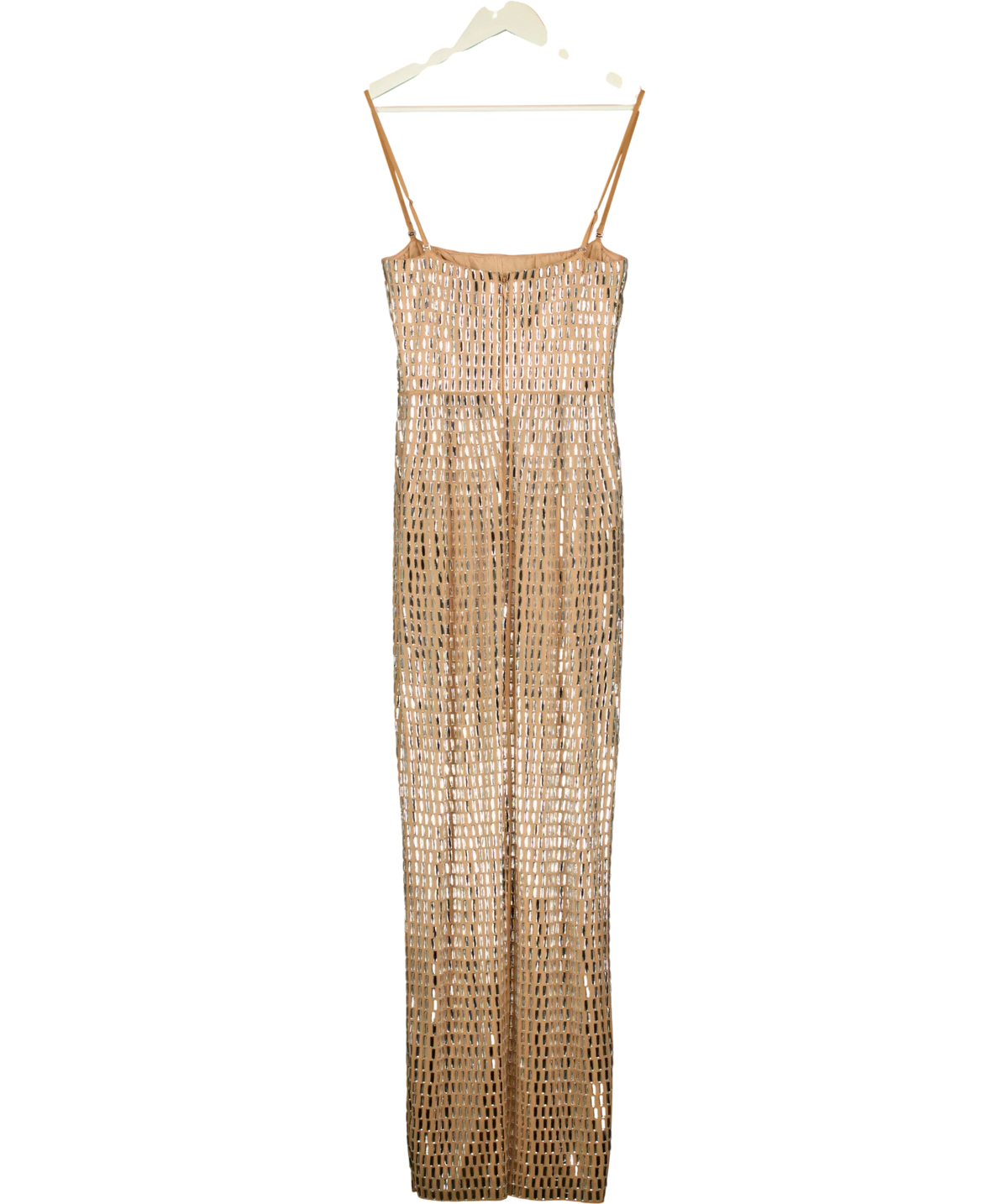 Oh Polly Beige Amaya Embellished Bandeau Maxi Dress Almond, size UK 8 — back