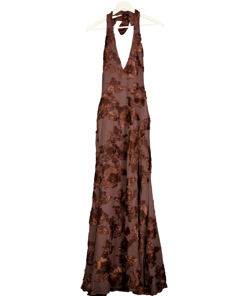 WHITE FOX Brown Always Yours Halter Neck Maxi Dress Chocolate  brown, size UK S — front