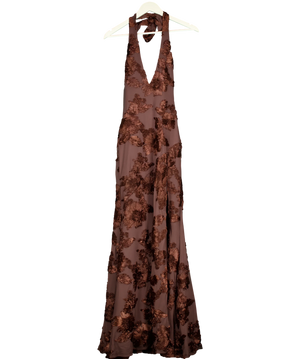 WHITE FOX Always Yours Halter Neck Maxi Dress Chocolate  Brown UK S
