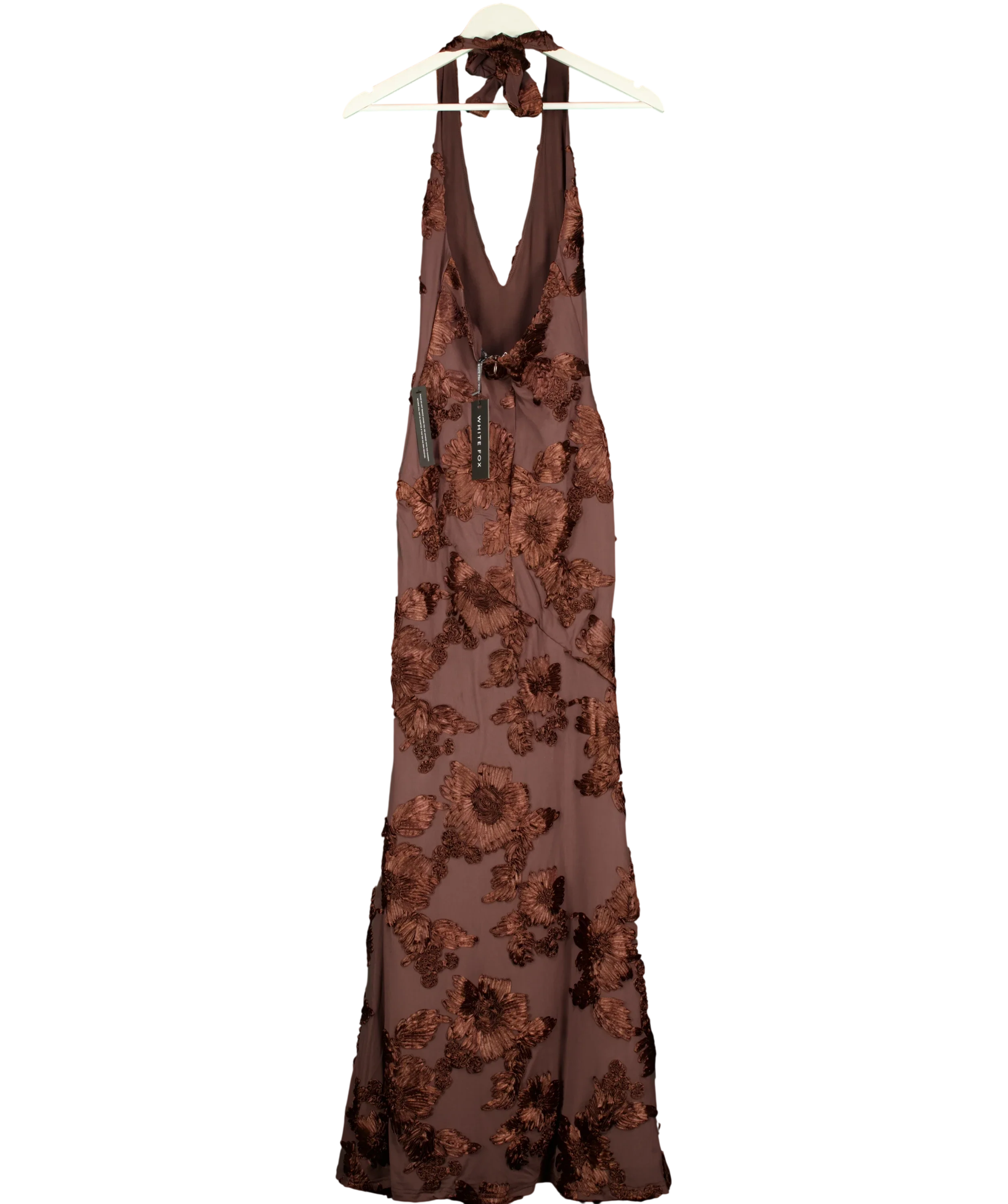 WHITE FOX Brown Always Yours Halter Neck Maxi Dress Chocolate  brown, size UK S — back