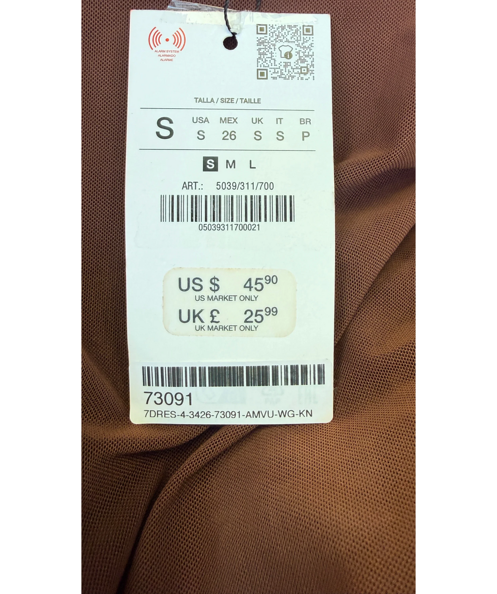 ZARA Brown Gathered Tulle Dress Chocolate Brown, size UK S — label