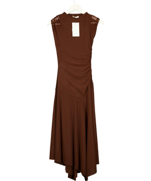 ZARA Gathered Tulle Dress Chocolate Brown UK S