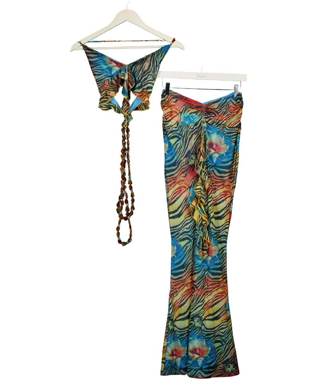 Outcast Multicoloured Gracy Halter Top and Maxi Skirt Set Zelion Print, size UK S — front