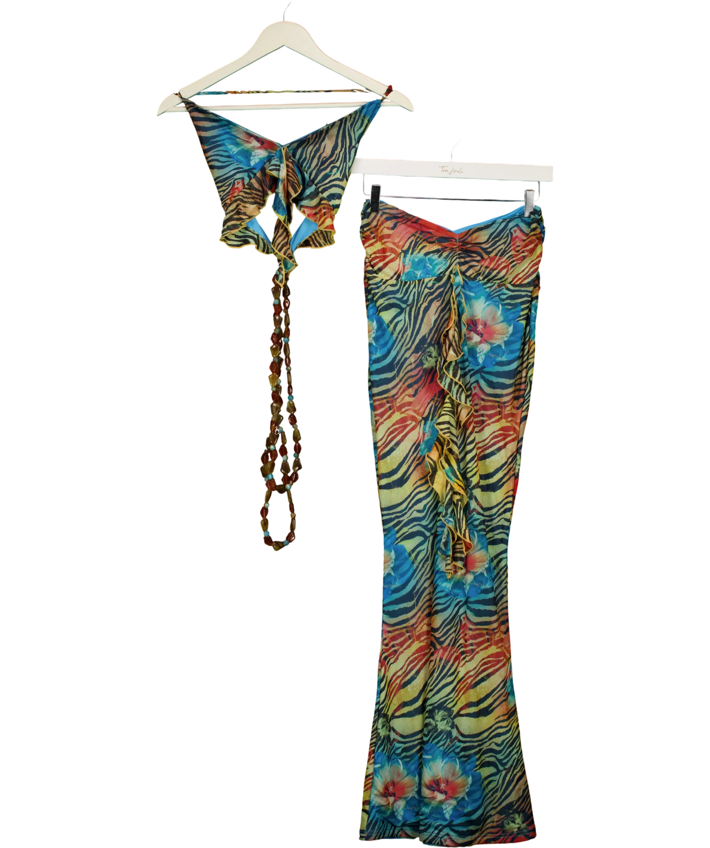 Outcast Multicoloured Gracy Halter Top and Maxi Skirt Set Zelion Print, size UK S — front