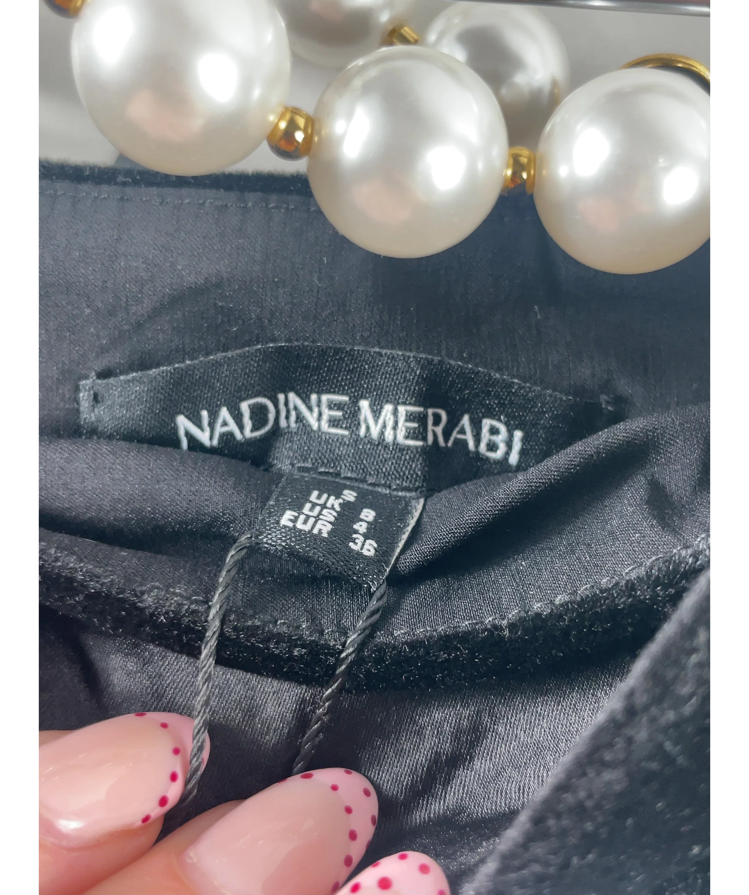 Nadine Merabi Black faux pearl embellished Inga Corset Top and Vivi Hotpants 2-Piece Set Black, size UK S — detail