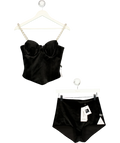 Nadine Merabi Black faux pearl embellished Inga Corset Top and Vivi Hotpants 2-Piece Set Black, size UK S — front