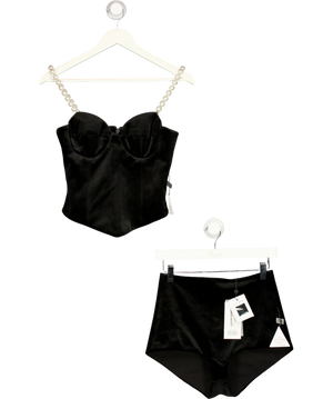 Nadine Merabi Faux Pearl Embellished Inga Corset Top And Vivi Hotpants 2-piece Set Black UK S