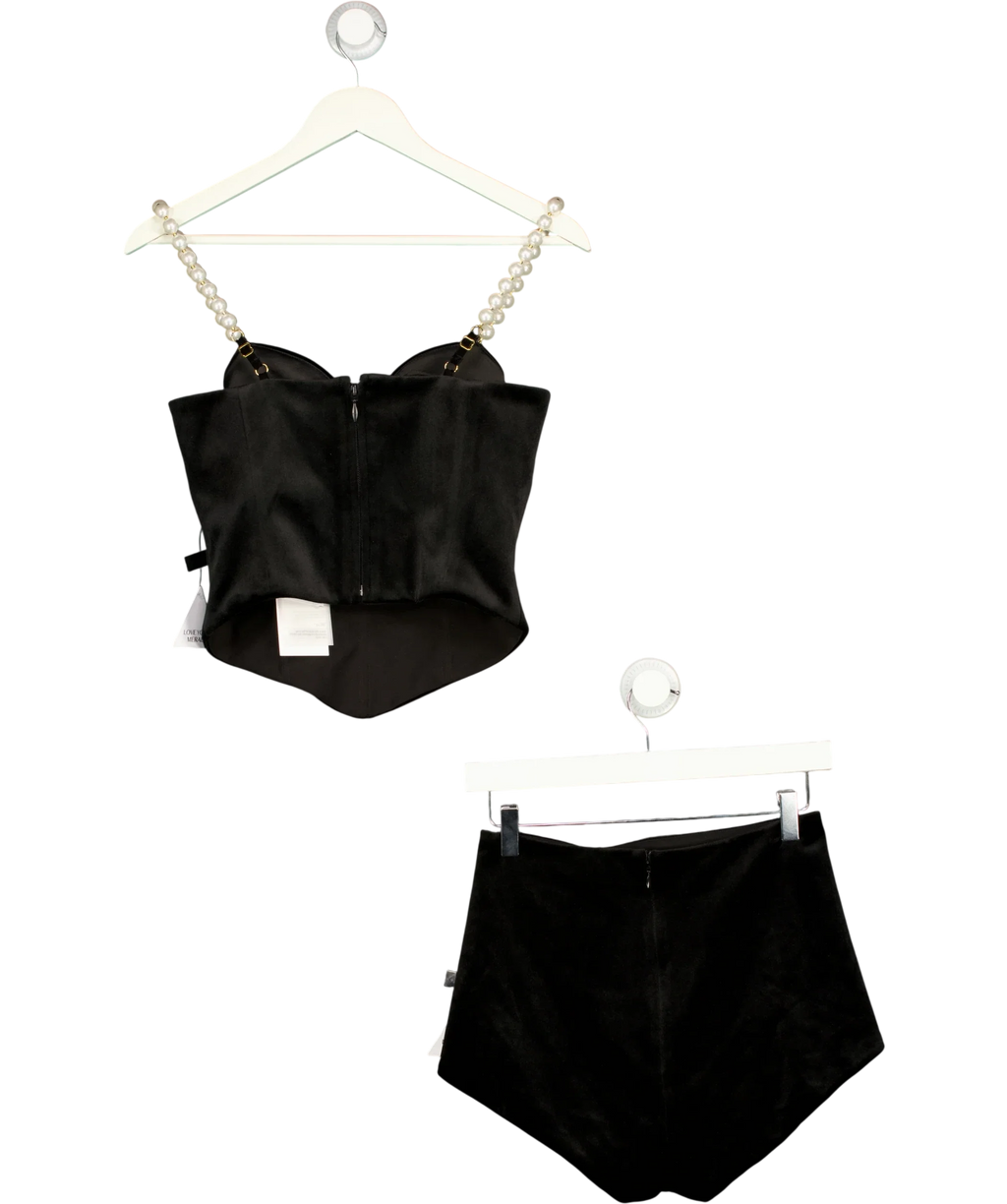 Nadine Merabi Black faux pearl embellished Inga Corset Top and Vivi Hotpants 2-Piece Set Black, size UK S — back